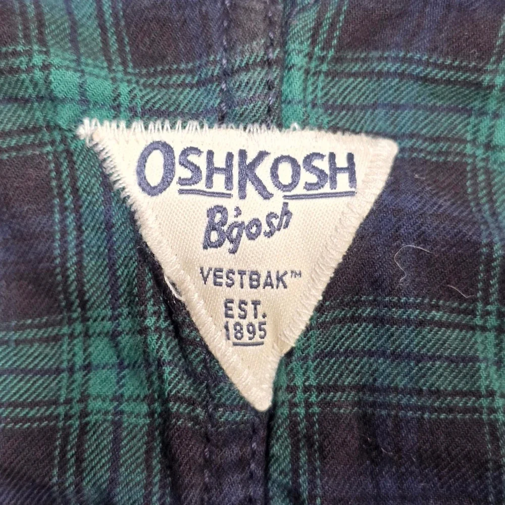 OshKosh B'gosh Plaid Jumper Dress Toddler 4T Green Black Watch Tartan Vestbak